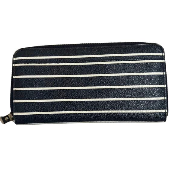 Kate Spade long zip around wallet -black & white stripes - Picture 2 of 10